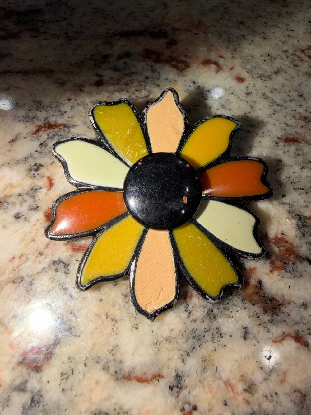 Vintage Enamel Daisy Flower Brooch Pin